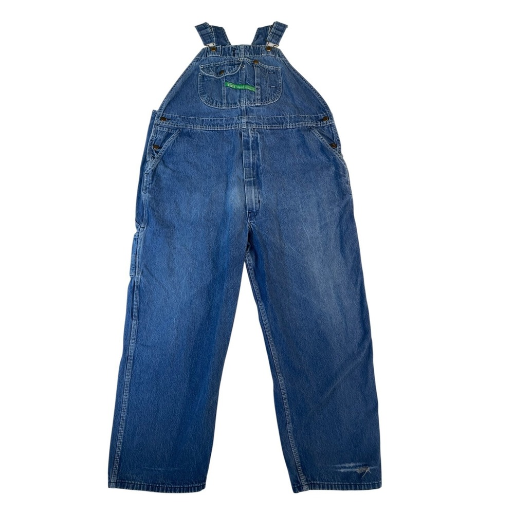 Vintage Key Imperial Bib Overall Mens 48X30 Blue Denim Cotton Wide Leg Retro
